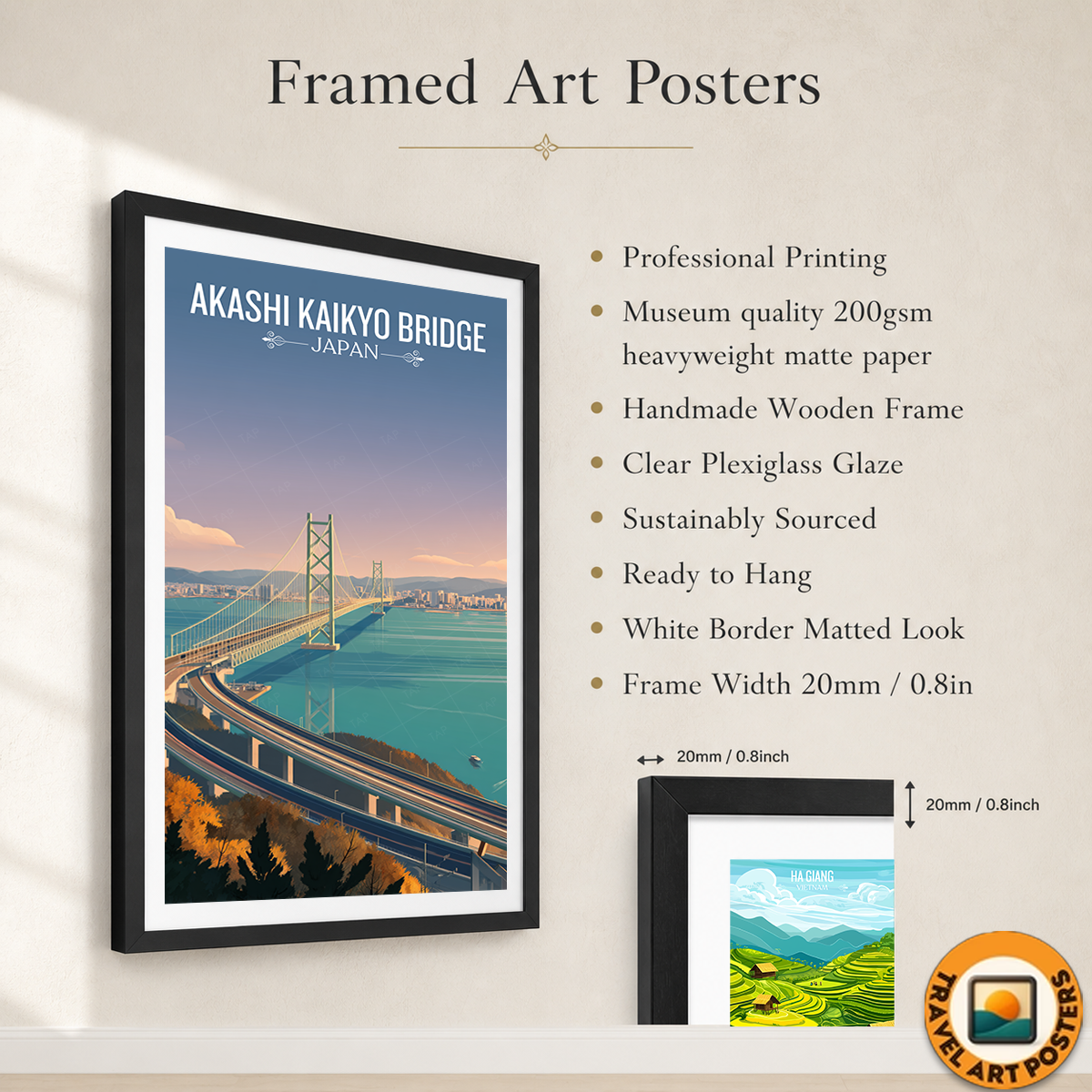 Akashi Strait Bridge - Japan - Travel Art Wall Deco Poster - Art Print - Travel Art Poster
