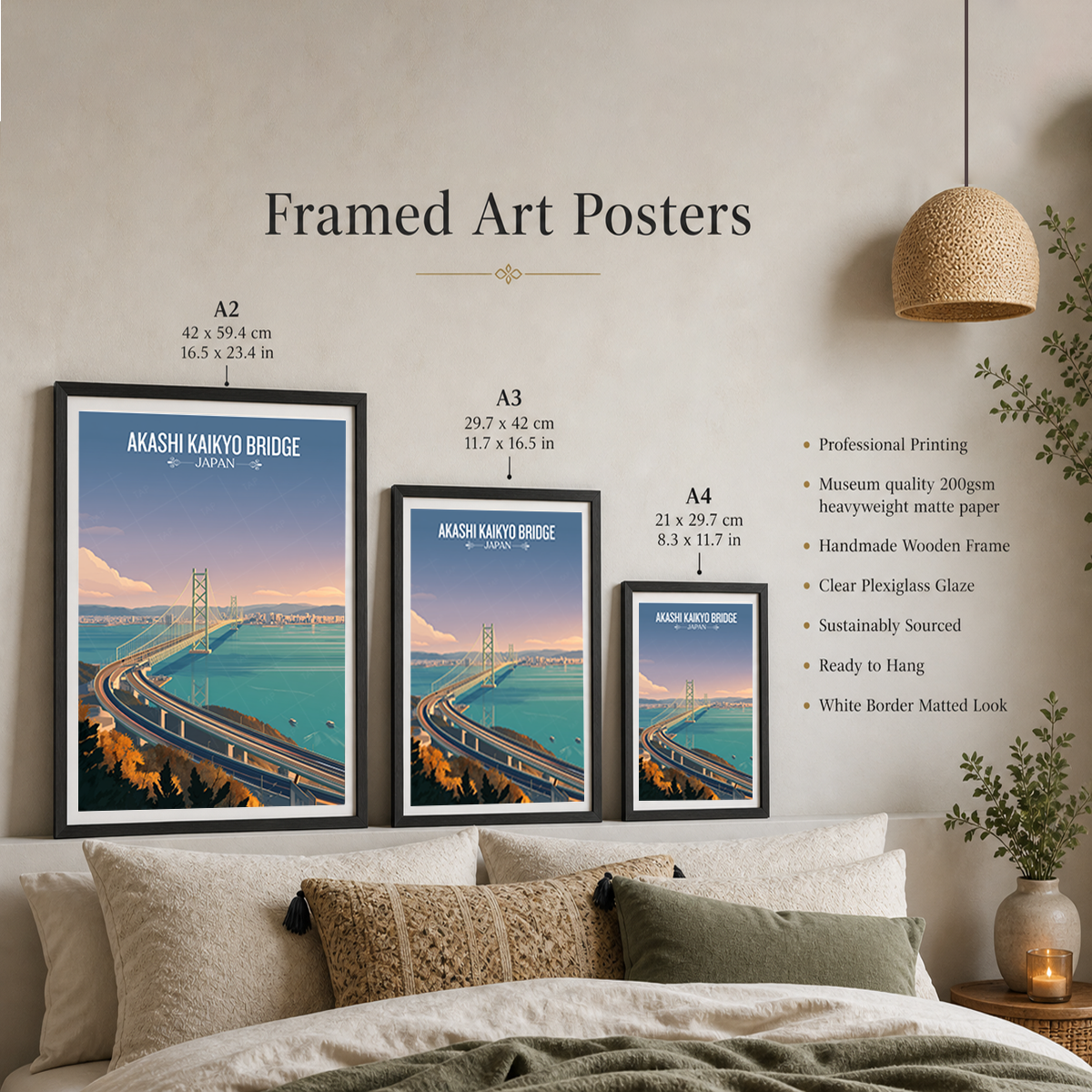 Akashi Strait Bridge - Japan - Travel Art Wall Deco Poster - Art Print - Travel Art Poster