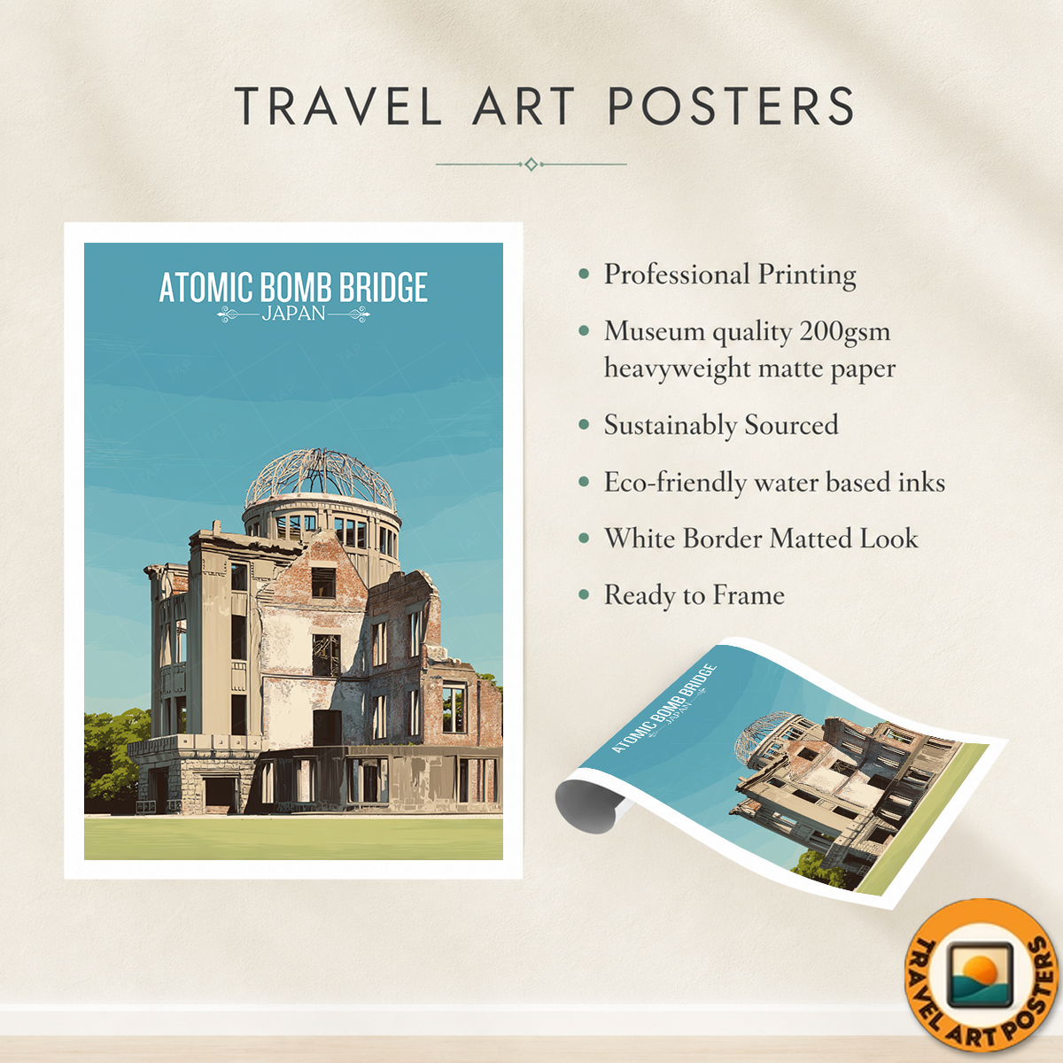 Atomic Bomb Dome - Japan - Travel Art Wall Deco Poster - Art Print - Travel Art Poster