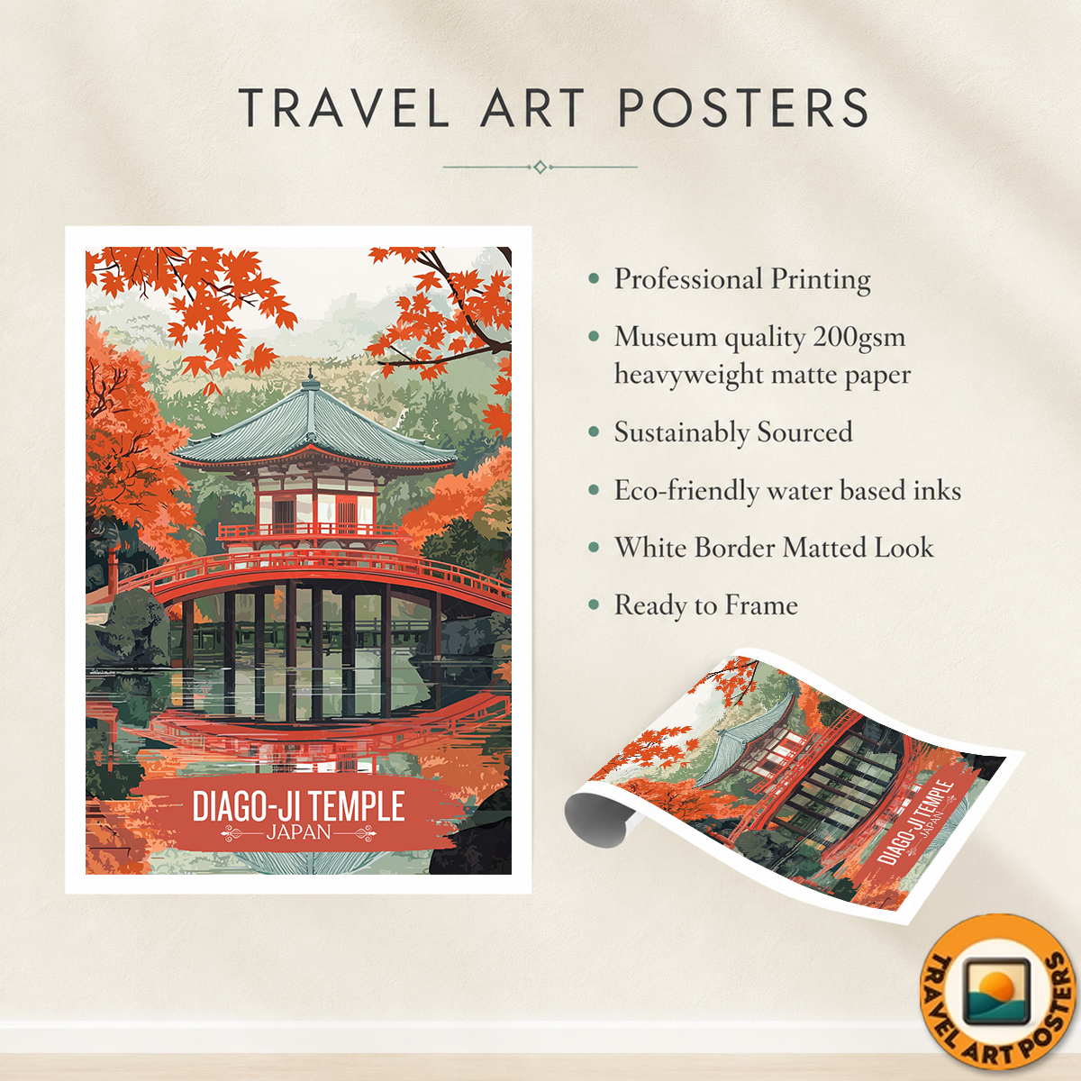 Diago-Ji Temple - Japan - Travel Art Wall Deco Poster - Art Print - Travel Art Poster