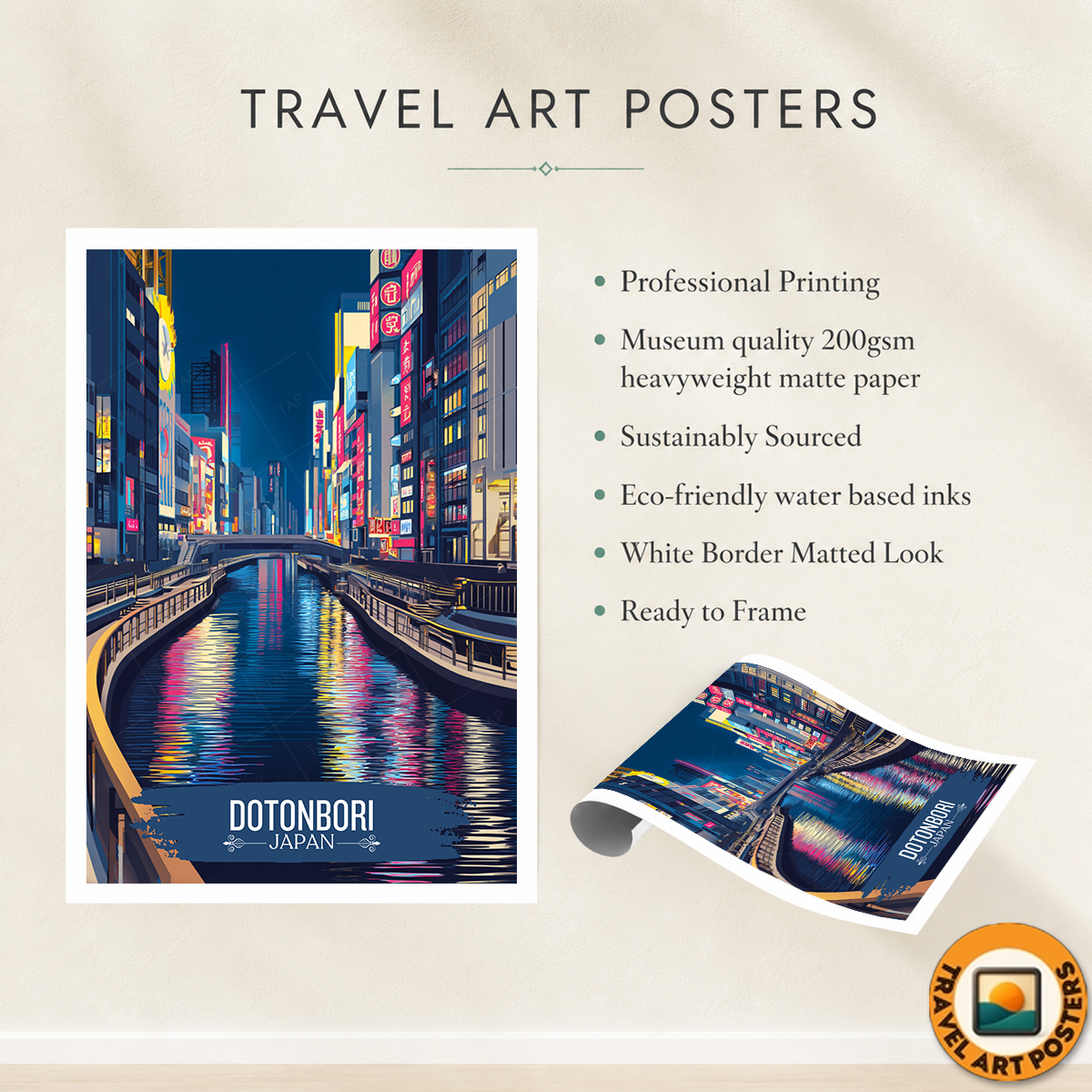 Dtonbori - Japan - Travel Art Wall Deco Poster - Art Print - Travel Art Poster
