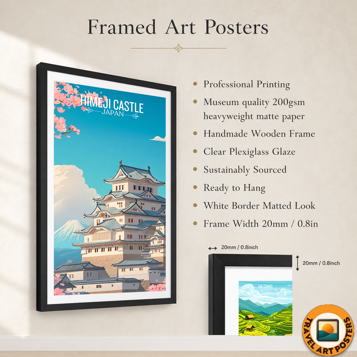Heimeji Castle - Japan - Travel Art Wall Deco Poster - Art Print - Travel Art Poster