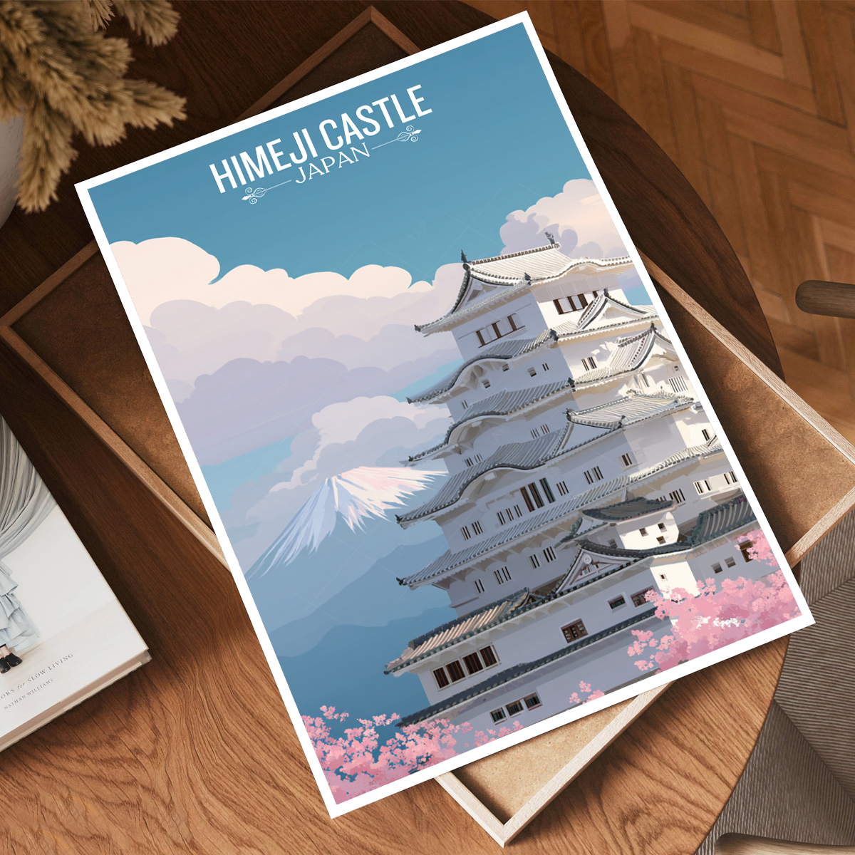 White Heron Castle - Japan - Travel Art Wall Deco Poster - Art Print - Travel Art Poster