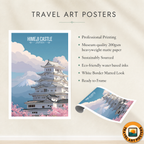 White Heron Castle - Japan - Travel Art Wall Deco Poster - Art Print - Travel Art Poster