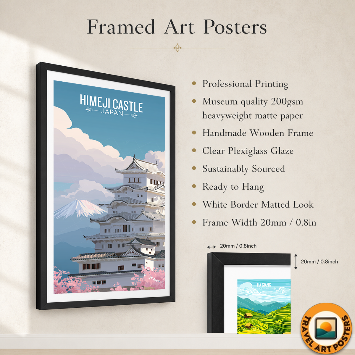 White Heron Castle - Japan - Travel Art Wall Deco Poster - Art Print - Travel Art Poster