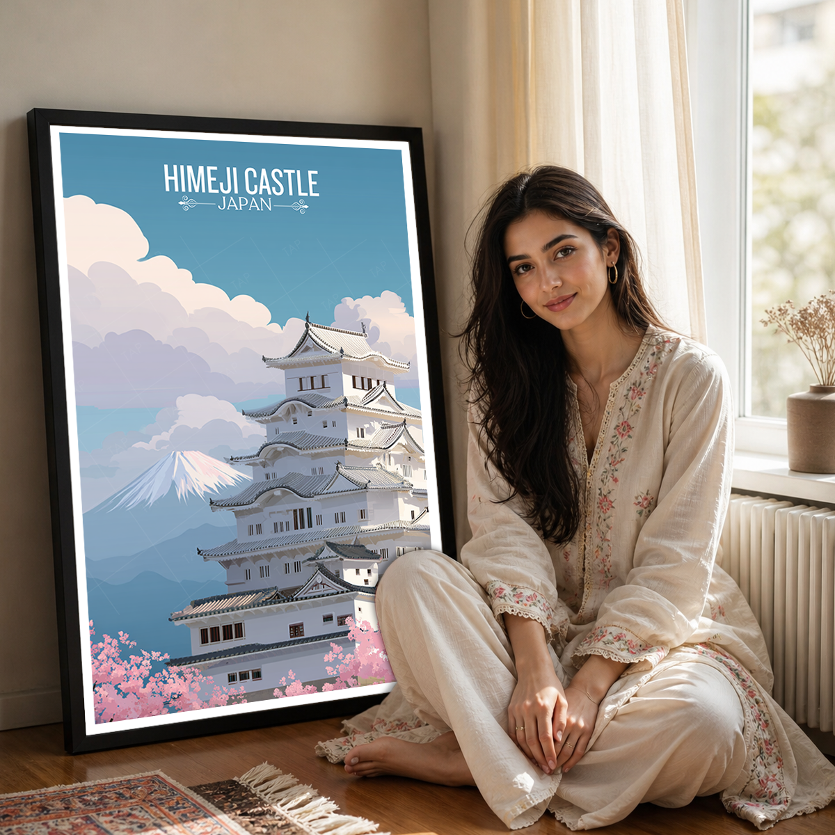 White Heron Castle - Japan - Travel Art Wall Deco Poster - Art Print - Travel Art Poster
