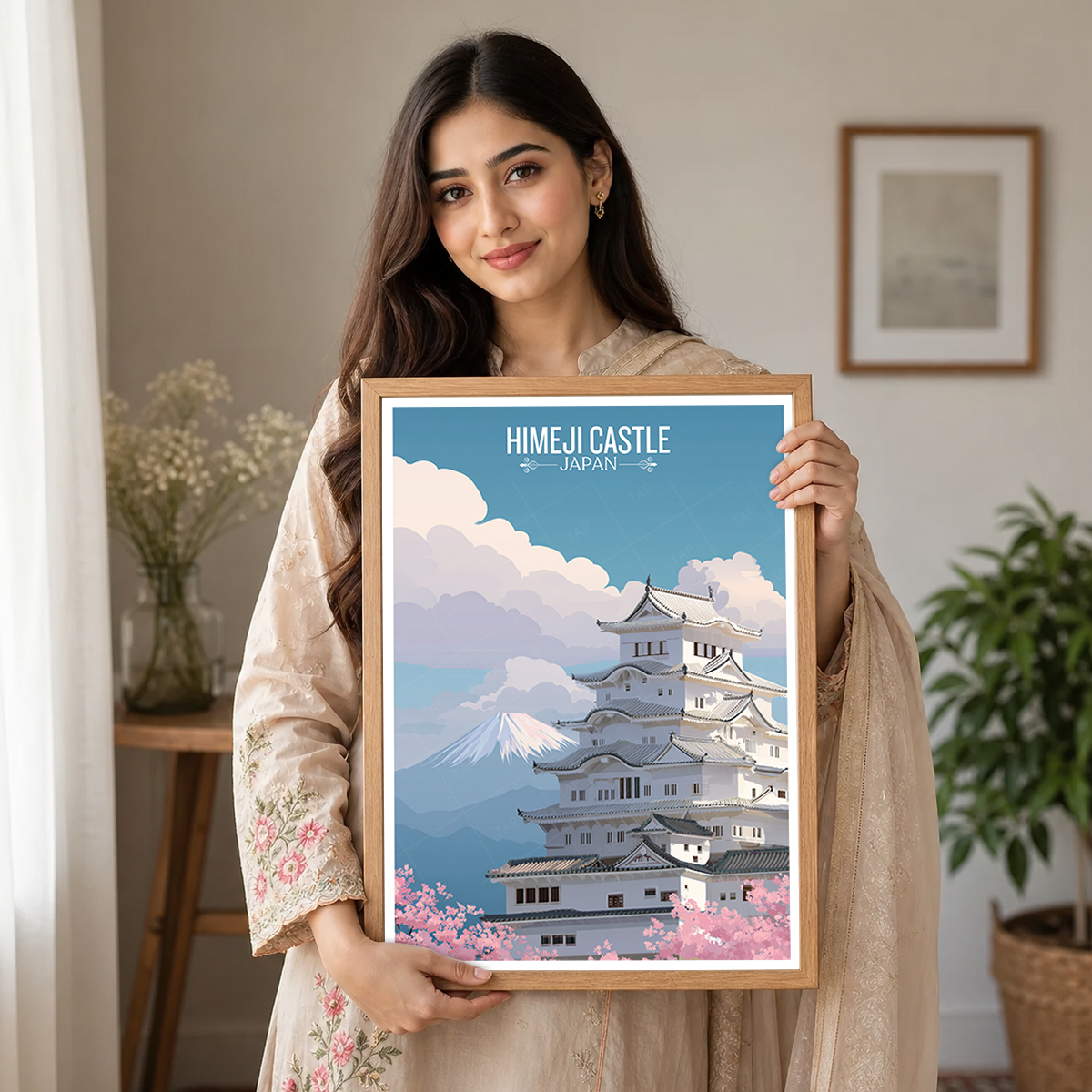 White Heron Castle - Japan - Travel Art Wall Deco Poster - Art Print - Travel Art Poster