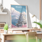 White Heron Castle - Japan - Travel Art Wall Deco Poster - Art Print - Travel Art Poster