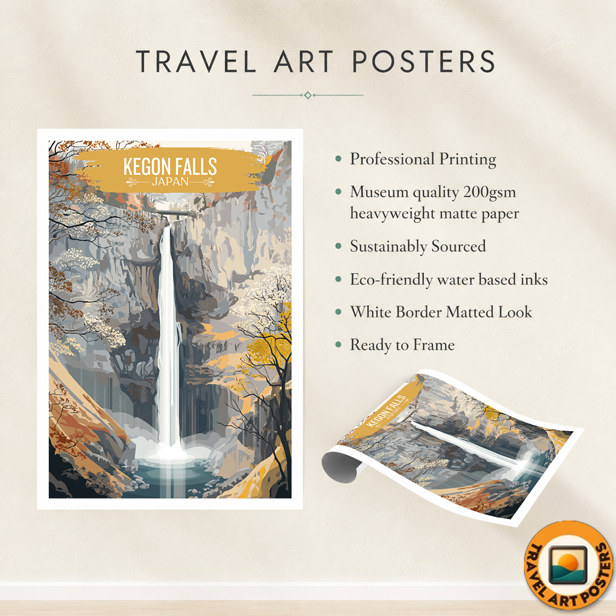 Kegon Falls - Japan - Travel Art Wall Deco Poster - Art Print - Travel Art Poster