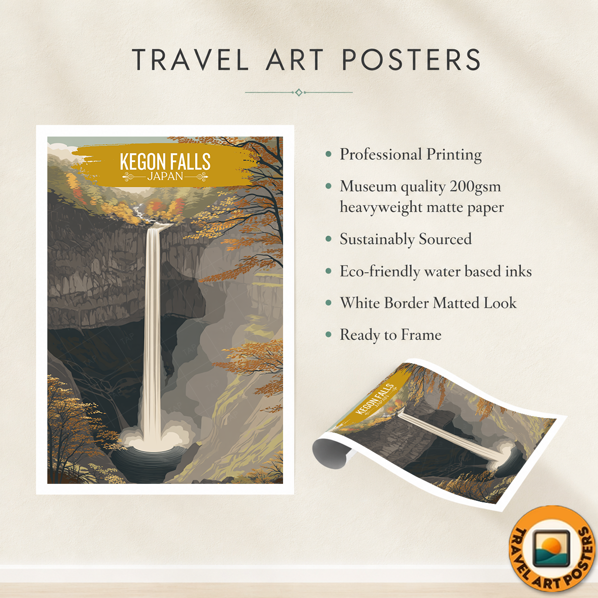 Kegon Falls Nikko National Park - Japan - Travel Art Wall Deco Poster - Art Print - Travel Art Poster