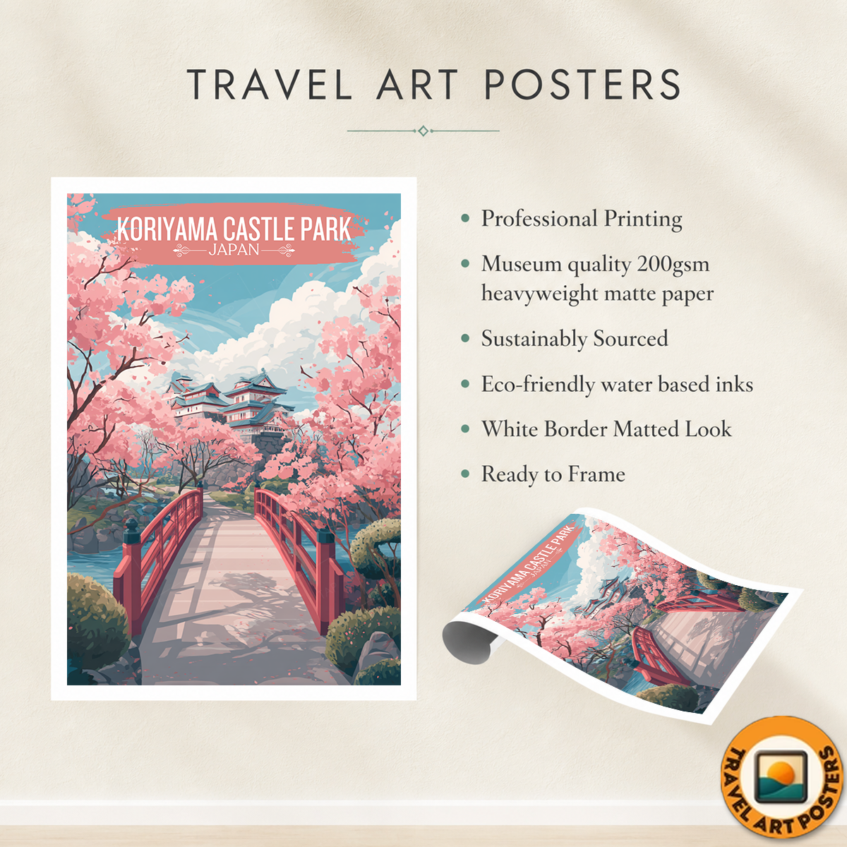 Koriyama Castle Park - Japan - Travel Art Wall Deco Poster - Art Print - Travel Art Poster
