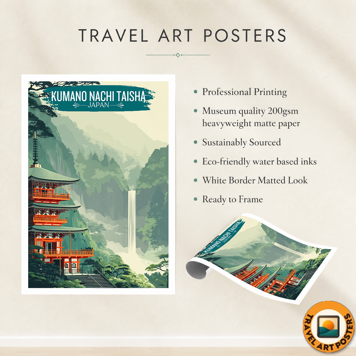 Kumano Nachi Taisha - Japan - Travel Art Wall Deco Poster - Art Print - Travel Art Poster