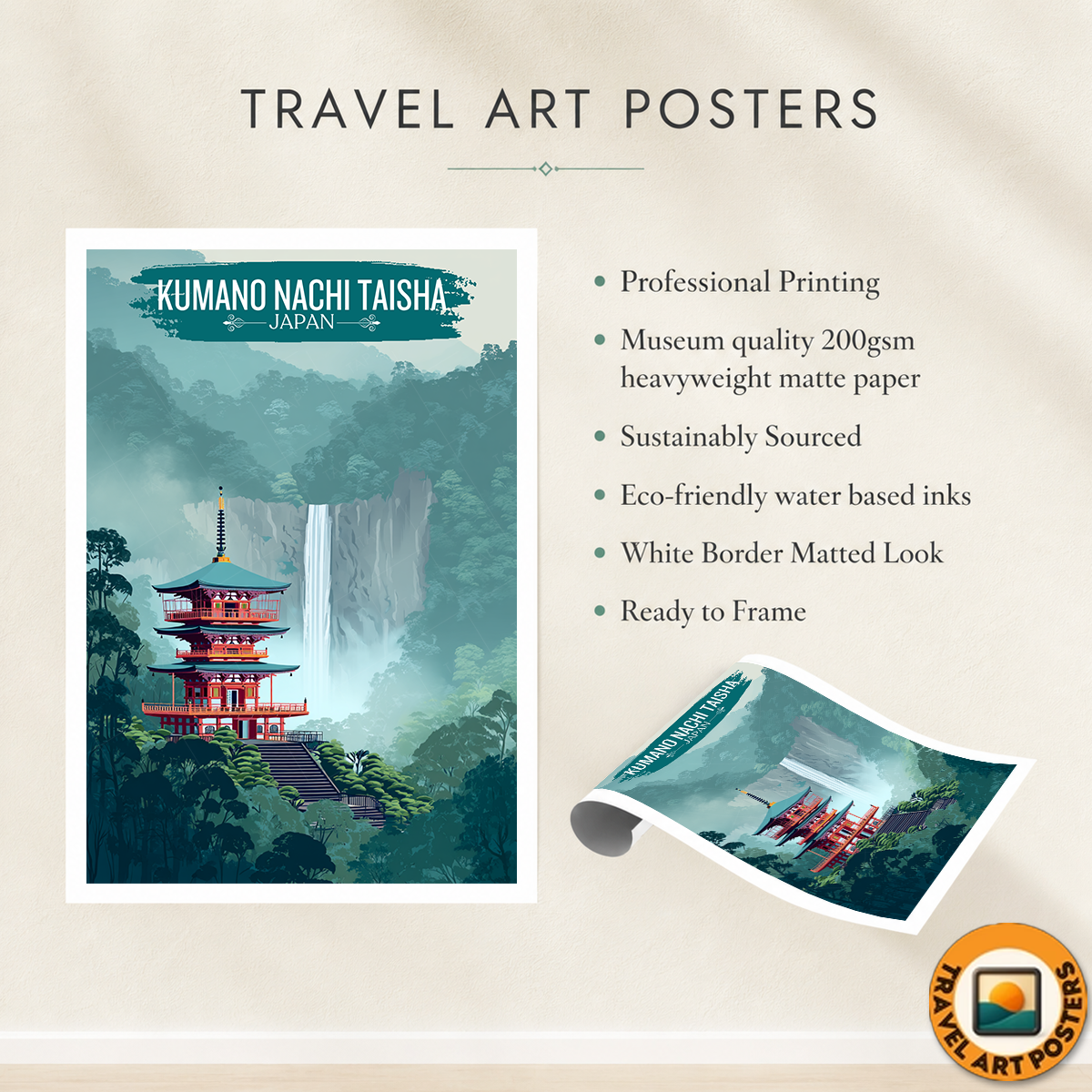 Kumano Nachi Taisha - Wakayama - Japan - Travel Art Wall Deco Poster - Art Print - Travel Art Poster
