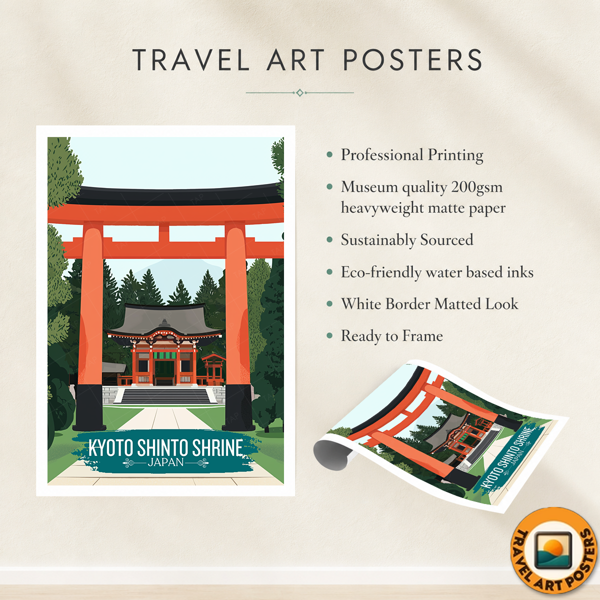 Kyoto Shinto Shrine - Japan - Travel Art Wall Deco Poster - Art Print - Travel Art Poster
