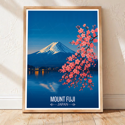 Fuji Lotus Peak - Japan - Travel Art Wall Deco Poster - Art Print - Travel Art Poster