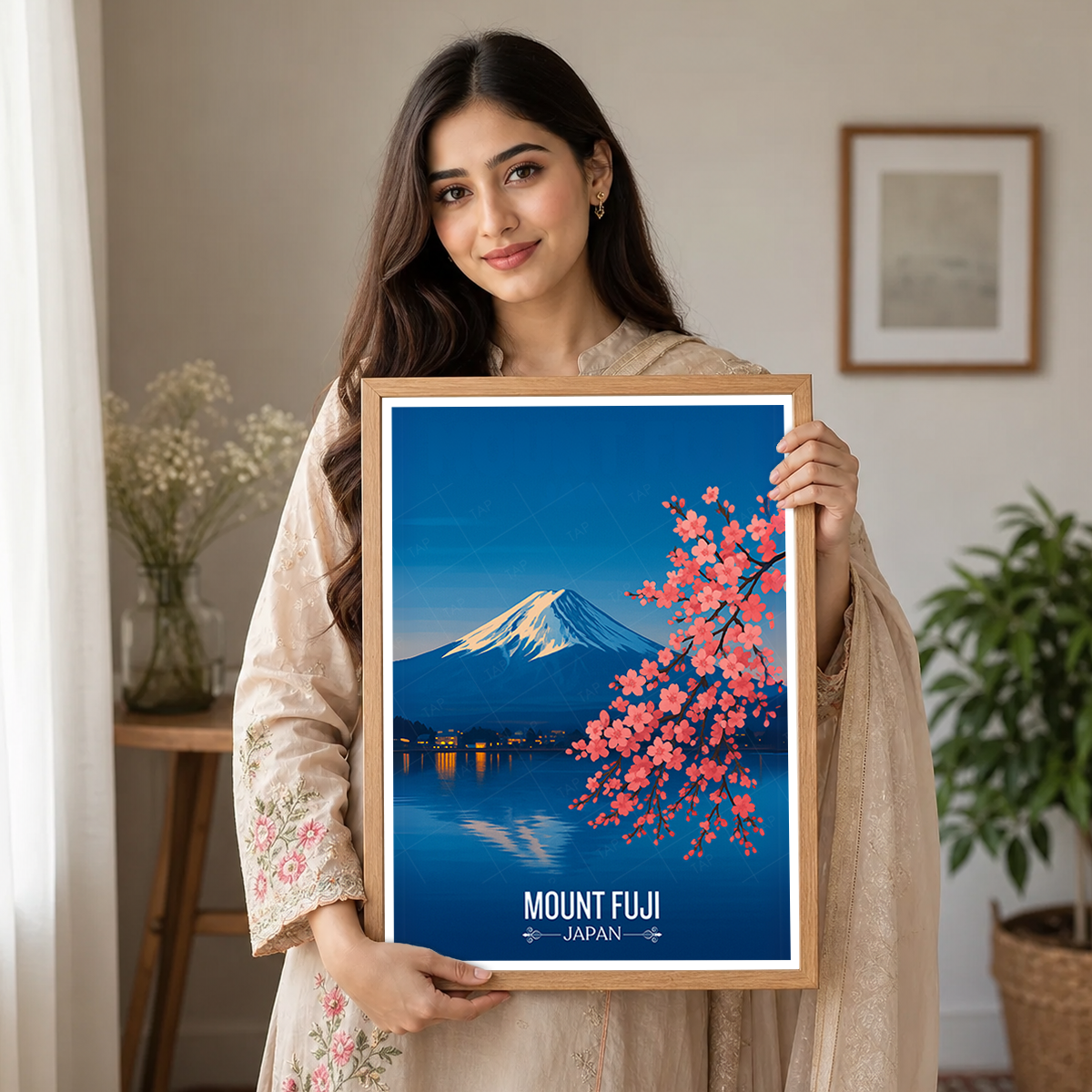 Fuji Lotus Peak - Japan - Travel Art Wall Deco Poster - Art Print - Travel Art Poster