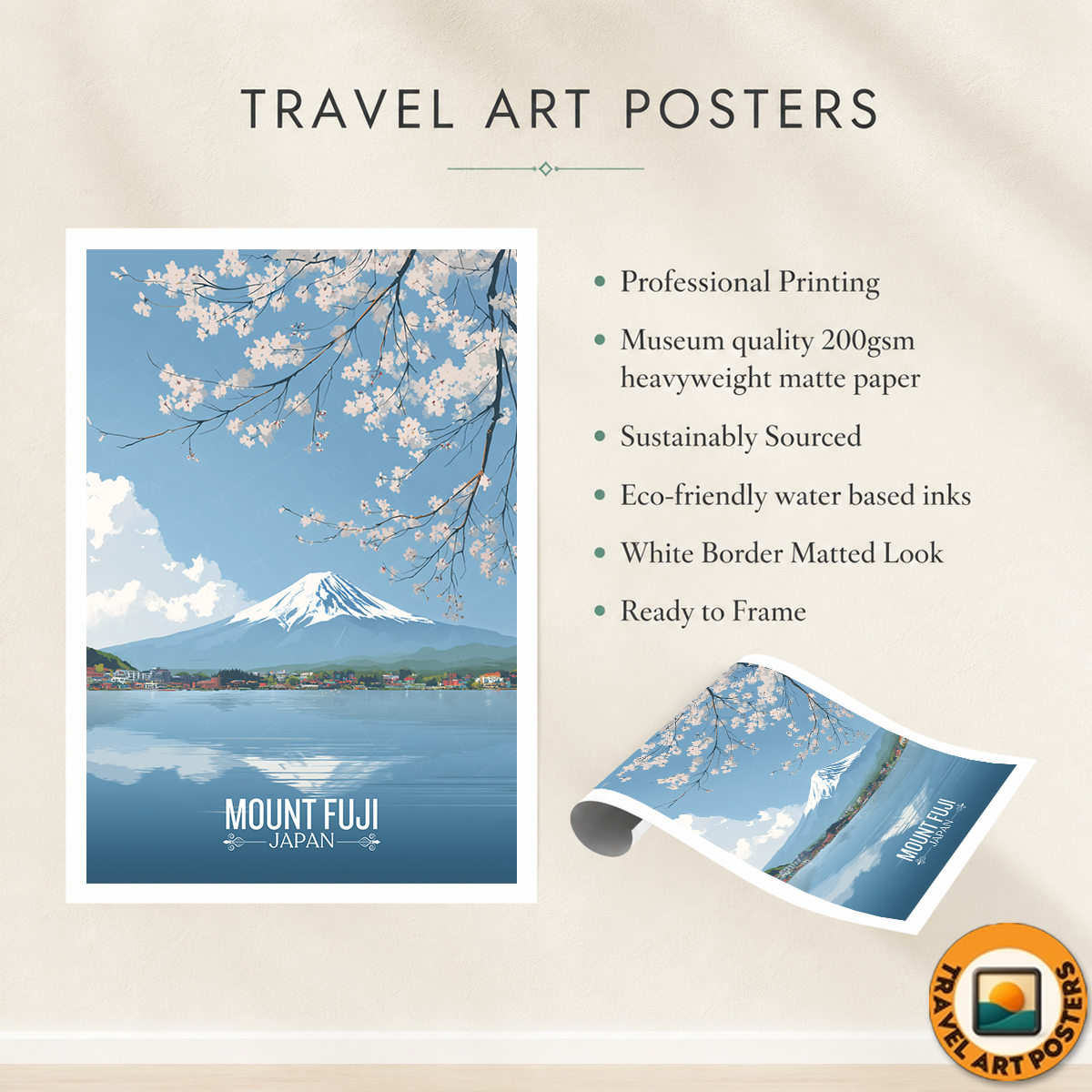 Fujiyama - Japan - Travel Art Wall Deco Poster - Art Print - Travel Art Poster