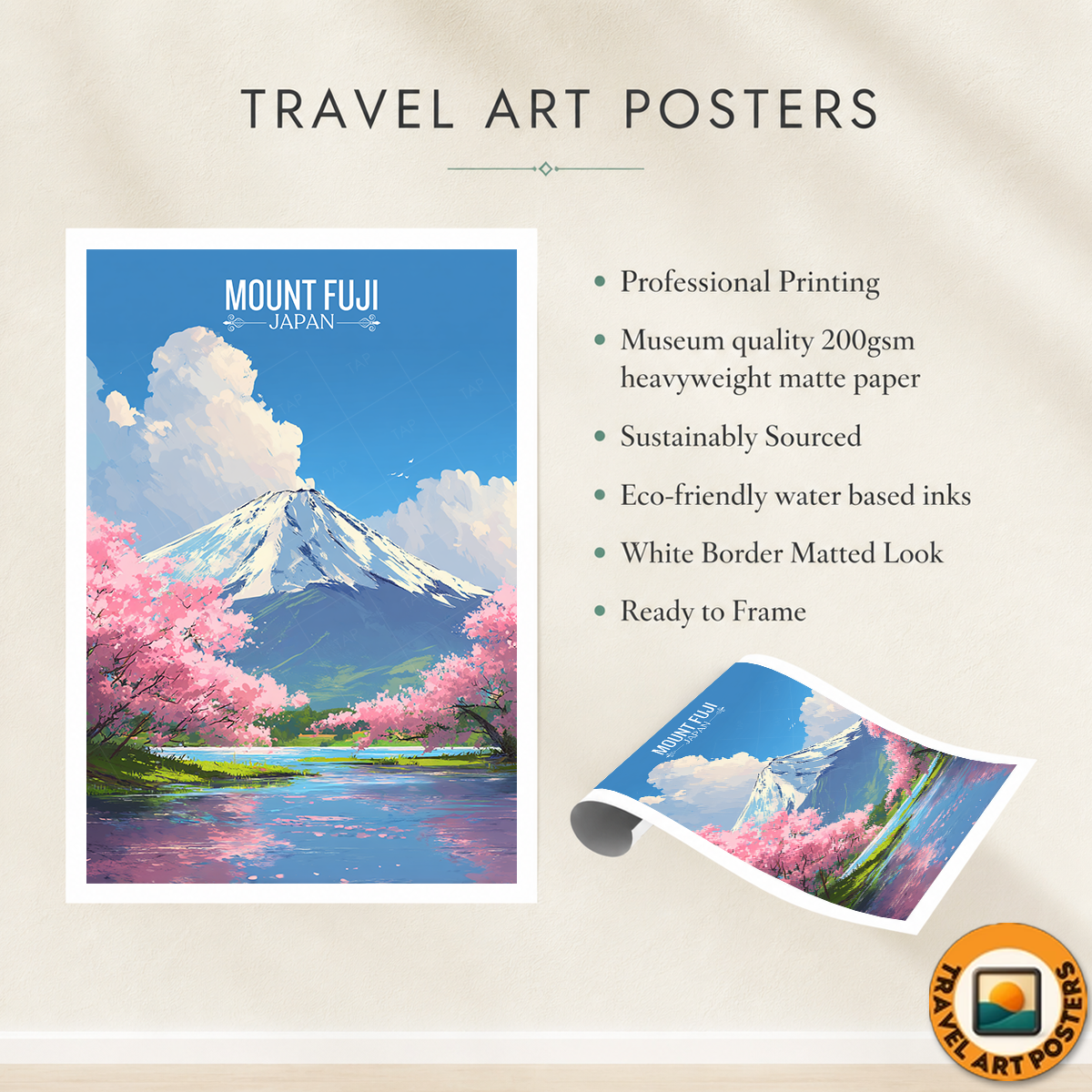Fuji-no-Takane - Japan - Travel Art Wall Deco Poster - Art Print - Travel Art Poster