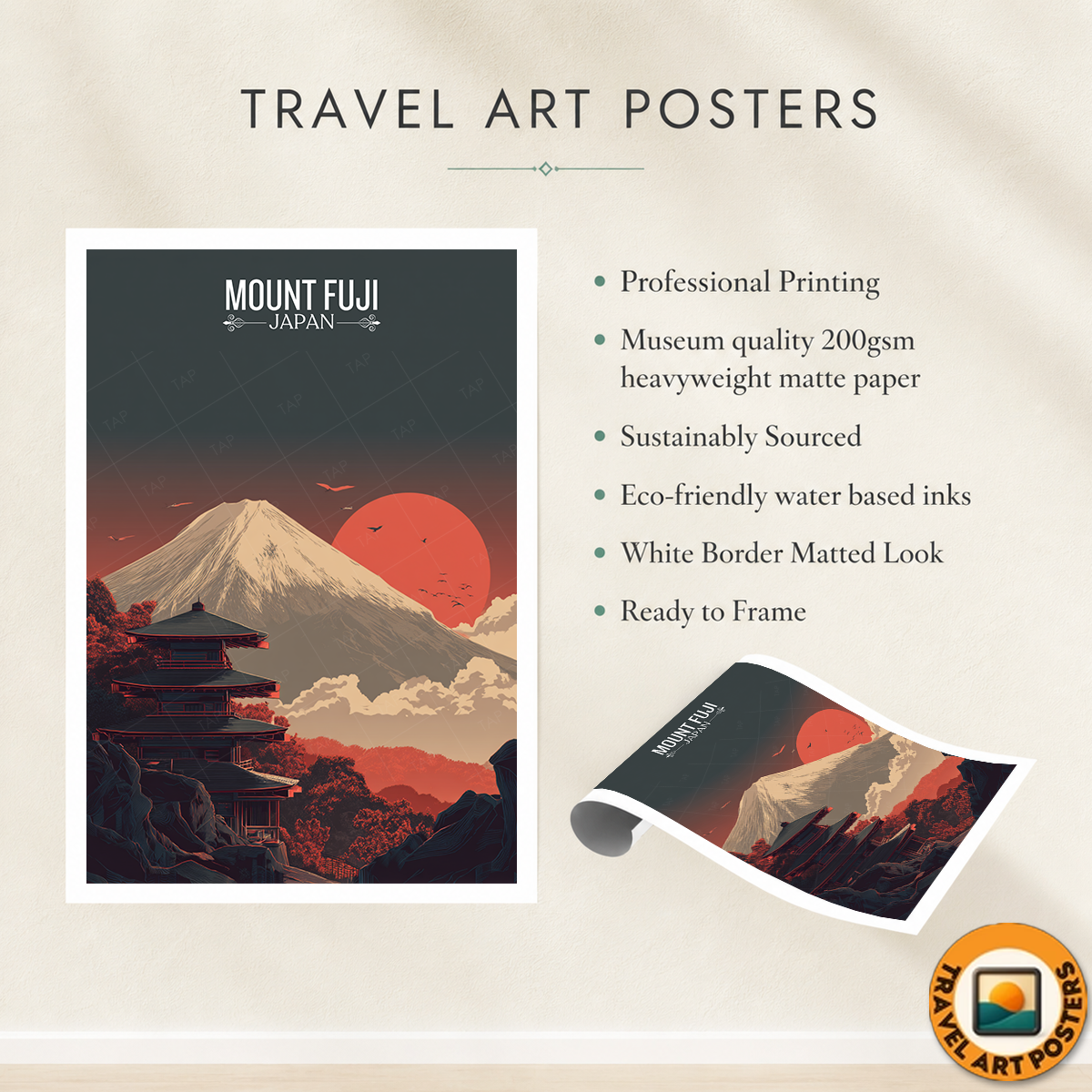 Fuji-no-Yama - Japan - Travel Art Wall Deco Poster - Art Print - Travel Art Poster
