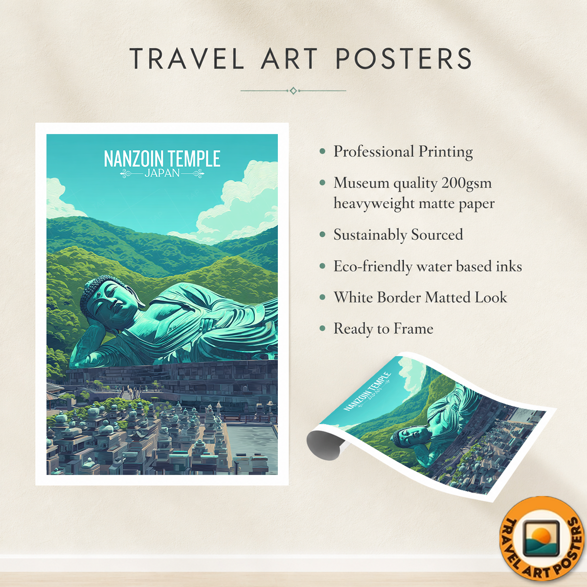 Nanzoin Buddha Temple - Japan - Travel Art Wall Deco Poster - Art Print - Travel Art Poster