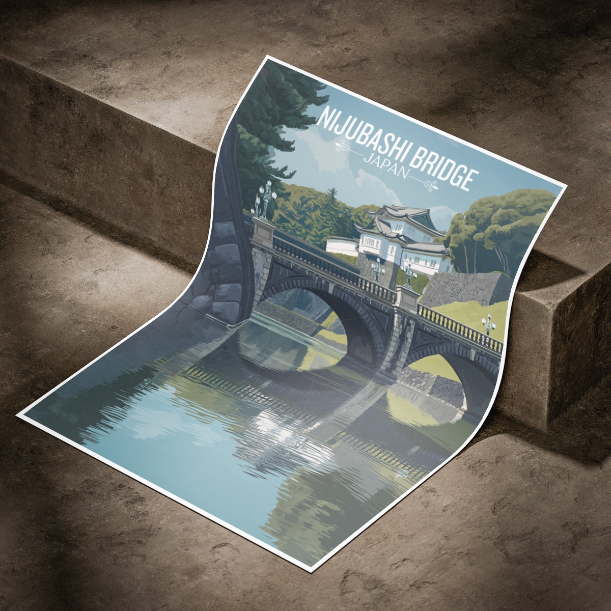 Nijubashi Bridge - Japan - Travel Art Wall Deco Poster - Art Print - Travel Art Poster