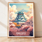 Osaka Castle Sakura - Japan - Travel Art Wall Deco Poster - Art Print - Travel Art Poster