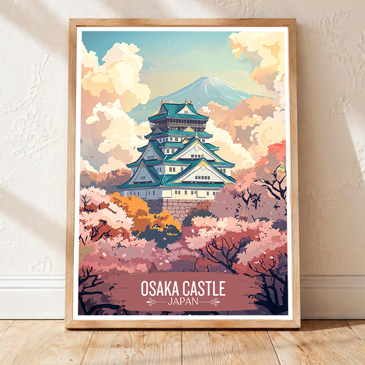 Osaka Castle Sakura - Japan - Travel Art Wall Deco Poster - Art Print - Travel Art Poster