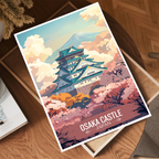 Osaka Castle Sakura - Japan - Travel Art Wall Deco Poster - Art Print - Travel Art Poster