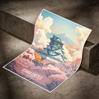 Osaka Castle Sakura - Japan - Travel Art Wall Deco Poster - Art Print - Travel Art Poster