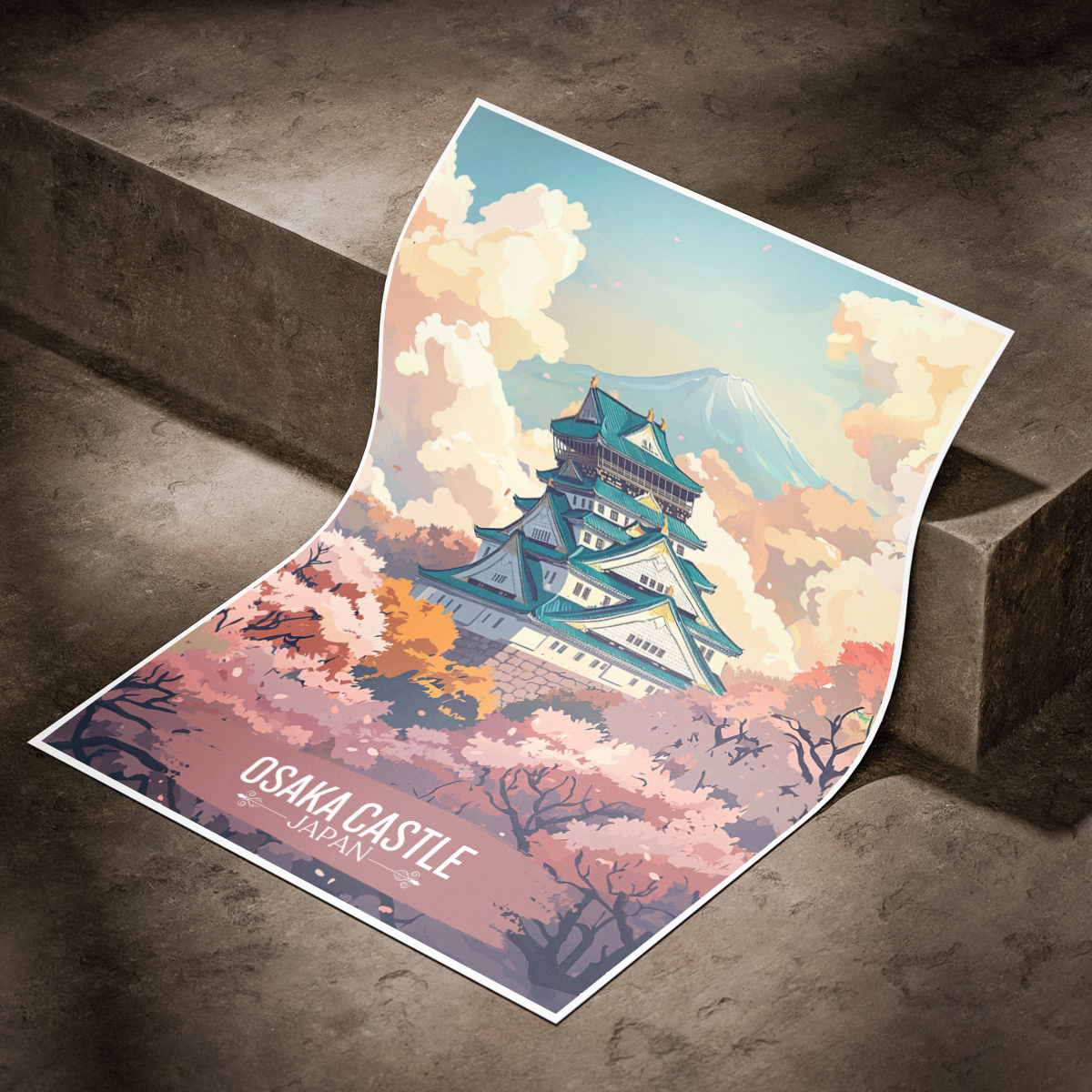 Osaka Castle Sakura - Japan - Travel Art Wall Deco Poster - Art Print - Travel Art Poster