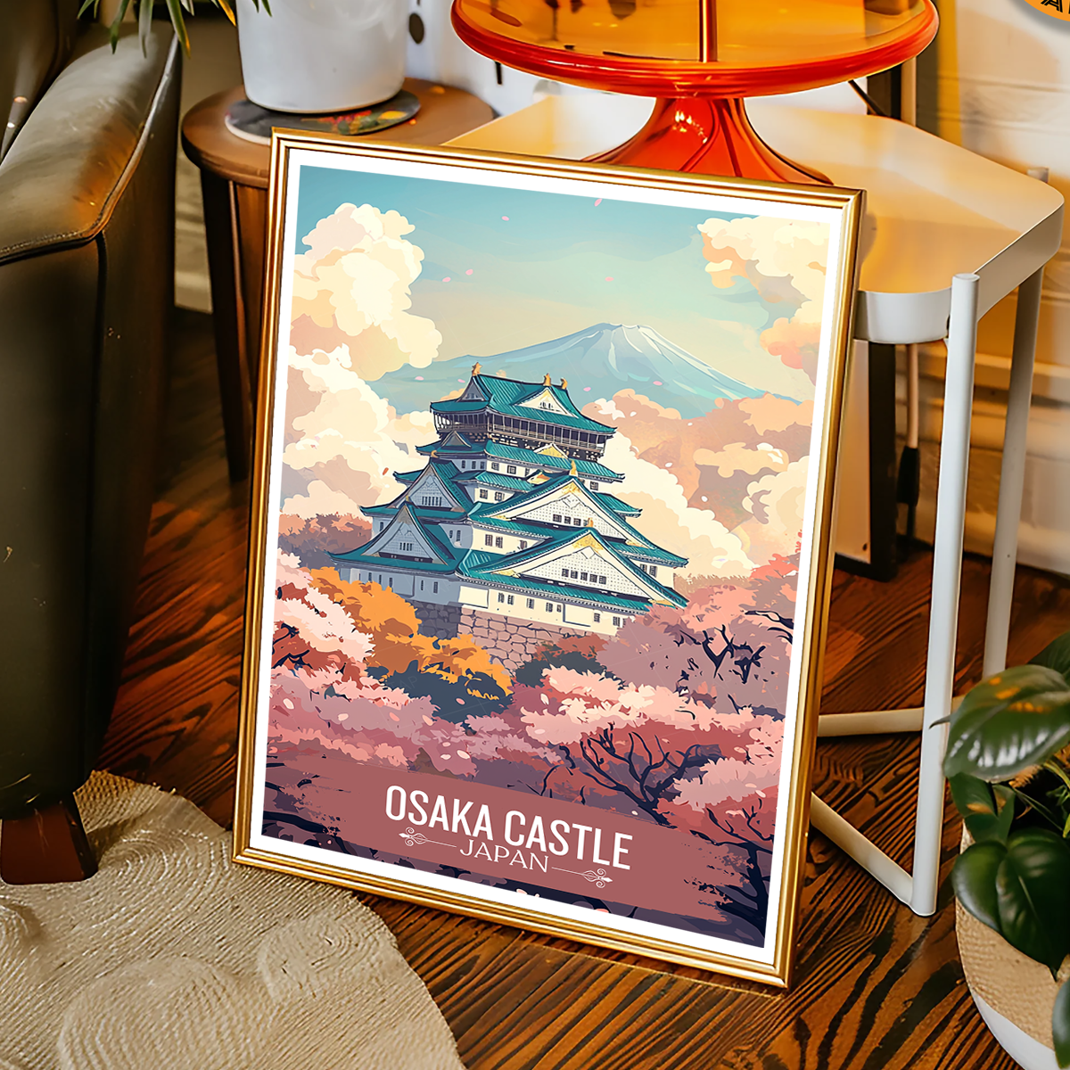 Osaka Castle Sakura - Japan - Travel Art Wall Deco Poster - Art Print - Travel Art Poster