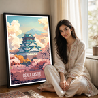 Osaka Castle Sakura - Japan - Travel Art Wall Deco Poster - Art Print - Travel Art Poster