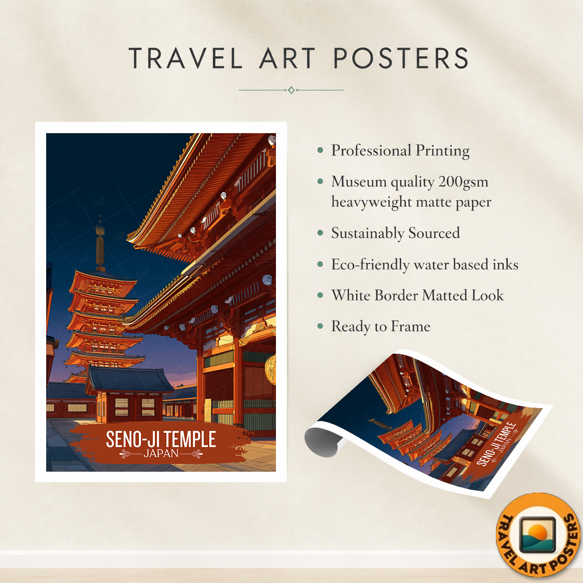Seno-Ji Temple - Japan - Travel Art Wall Deco Poster - Art Print - Travel Art Poster
