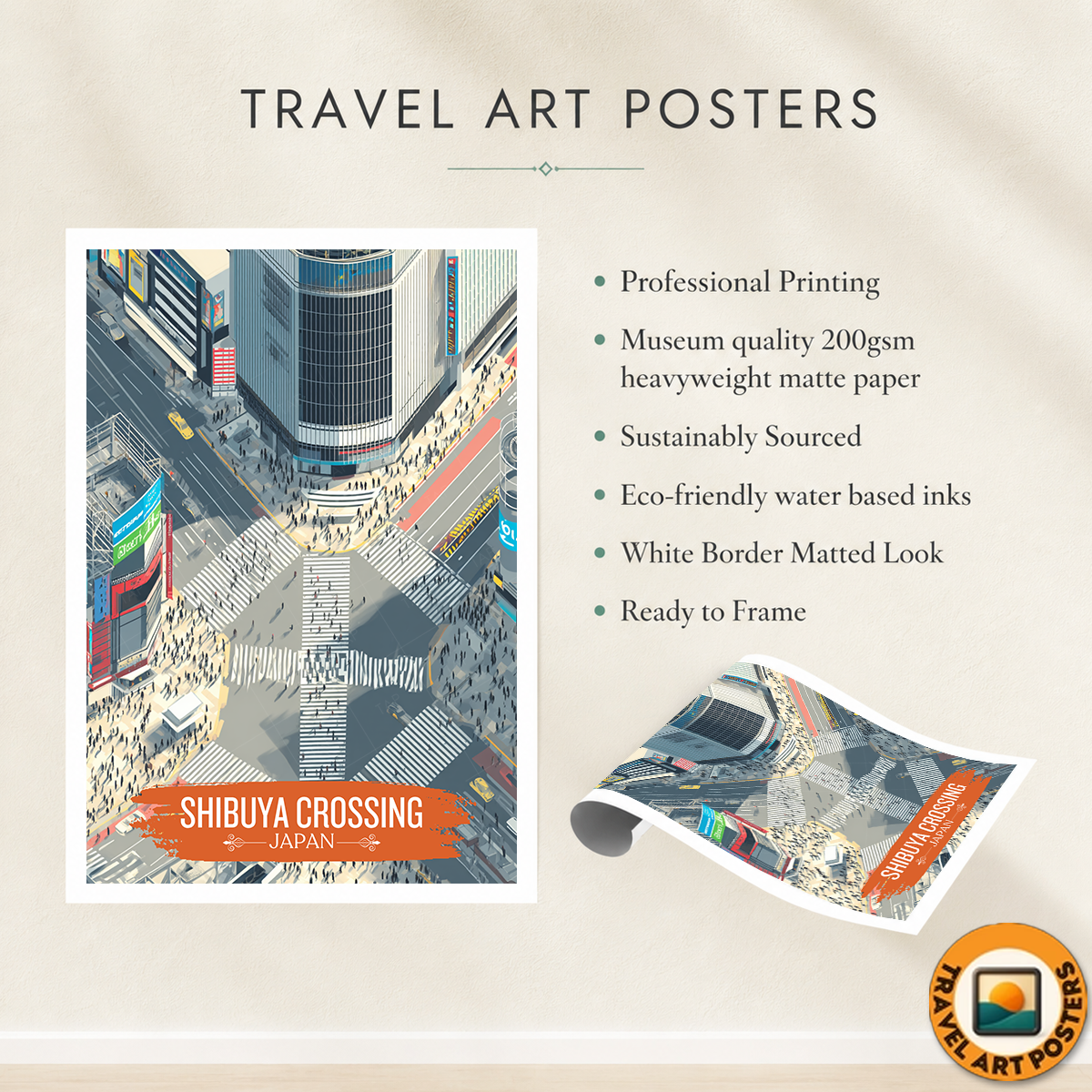 Shibuya Crossing - Japan - Travel Art Wall Deco Poster - Art Print - Travel Art Poster