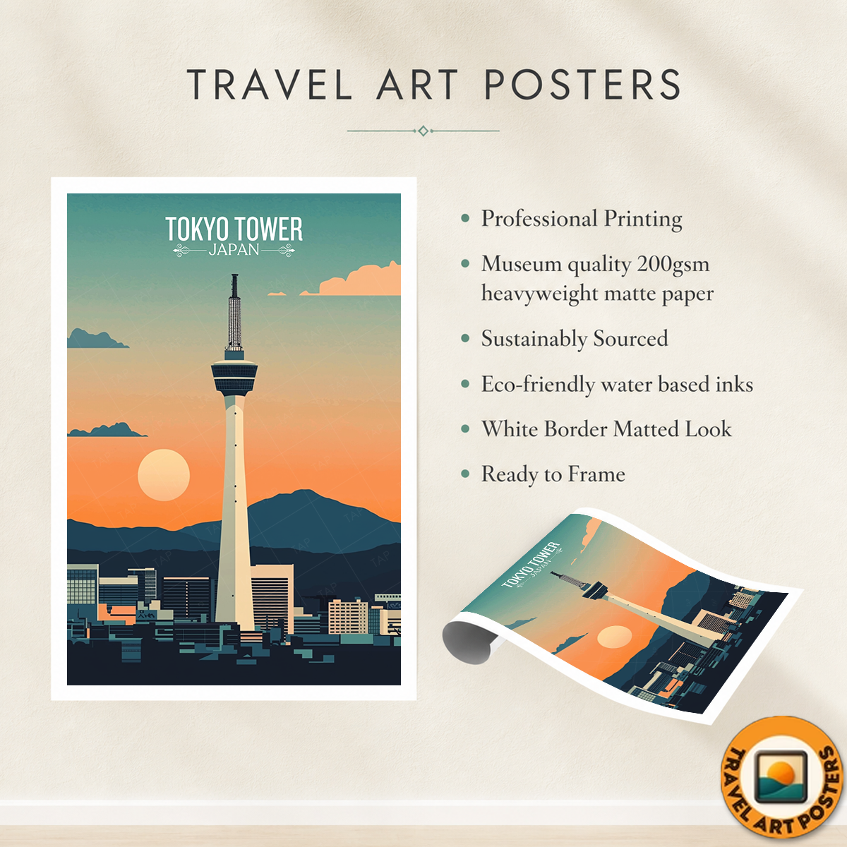 Tokyo Tower - Japan - Travel Art Wall Deco Poster - Art Print - Travel Art Poster