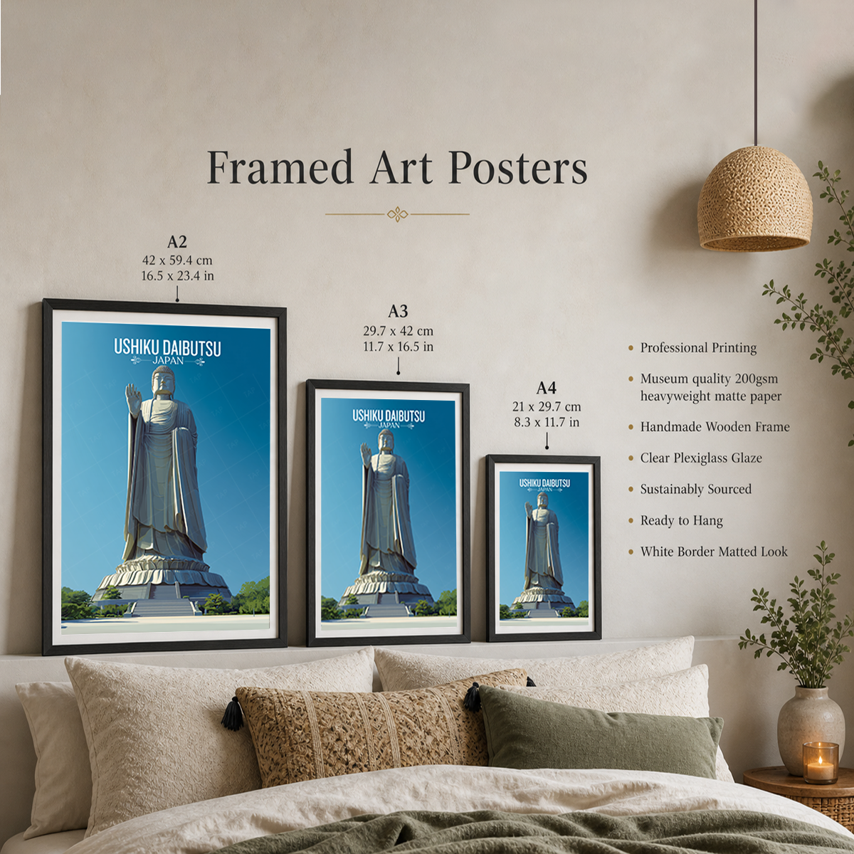 Ushiku Daibutsu - Japan - Travel Art Wall Deco Poster - Art Print - Travel Art Poster