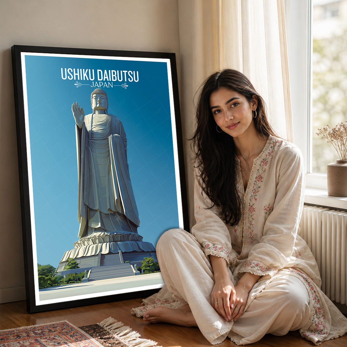 Ushiku Daibutsu - Japan - Travel Art Wall Deco Poster - Art Print - Travel Art Poster