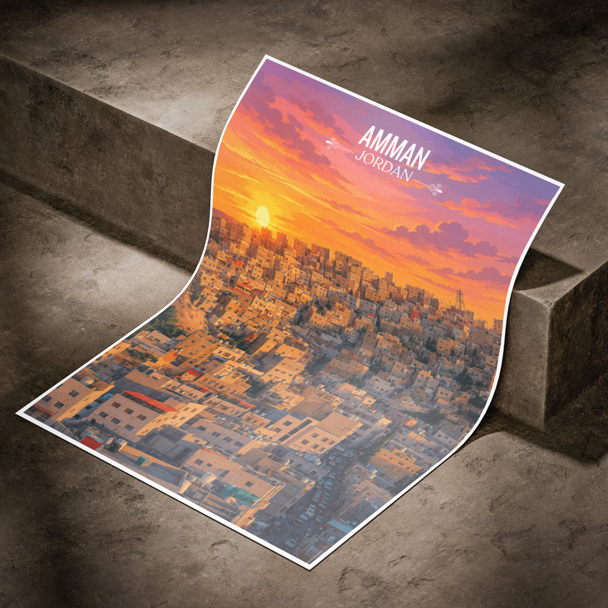 Amman City - Jordan - Travel Art Wall Deco Poster - Art Print - Travel Art Poster