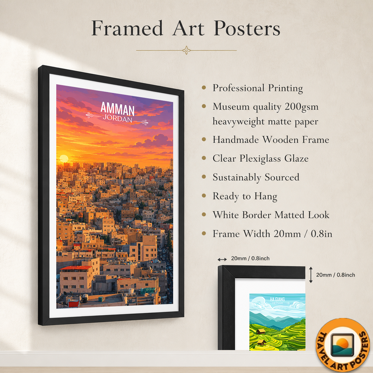 Amman City - Jordan - Travel Art Wall Deco Poster - Art Print - Travel Art Poster