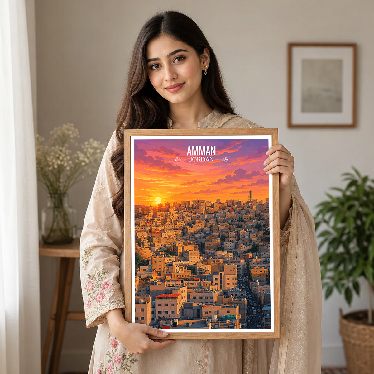 Amman City - Jordan - Travel Art Wall Deco Poster - Art Print - Travel Art Poster