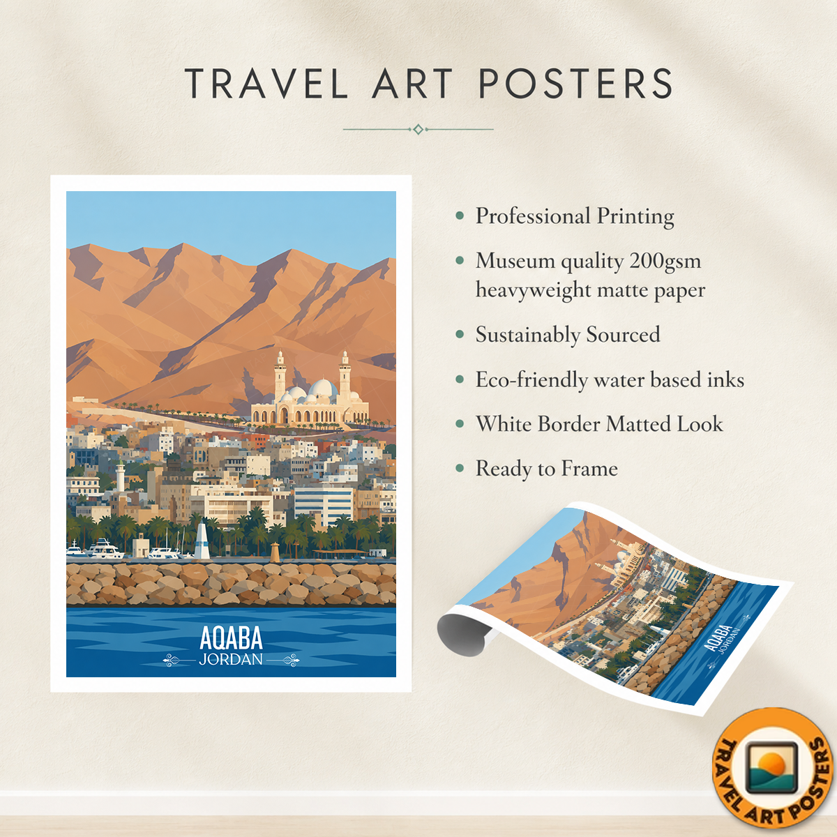 Aqaba Fort - Jordan - Travel Art Wall Deco Poster - Art Print - Travel Art Poster