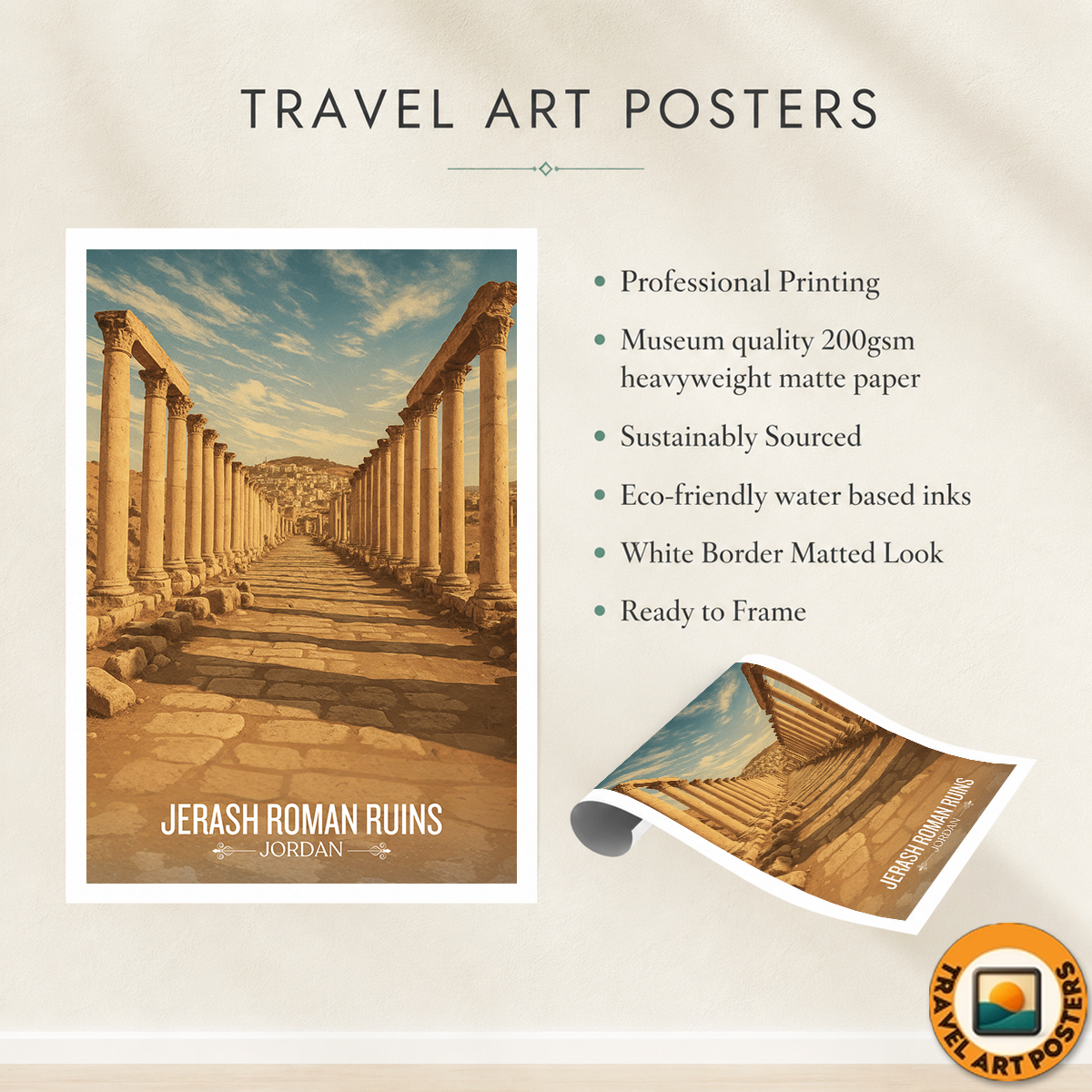 Jerash Ruins - Jordan - Travel Art Wall Deco Poster - Art Print - Travel Art Poster