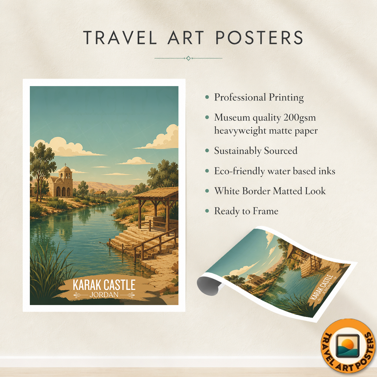 Karak Castle - Levant - Jordan - Travel Art Wall Deco Poster - Art Print - Travel Art Poster