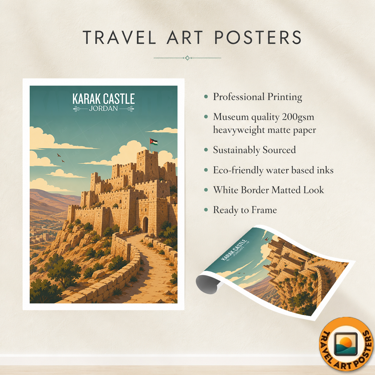 Karak Castle - Jordan - Travel Art Wall Deco Poster - Art Print - Travel Art Poster