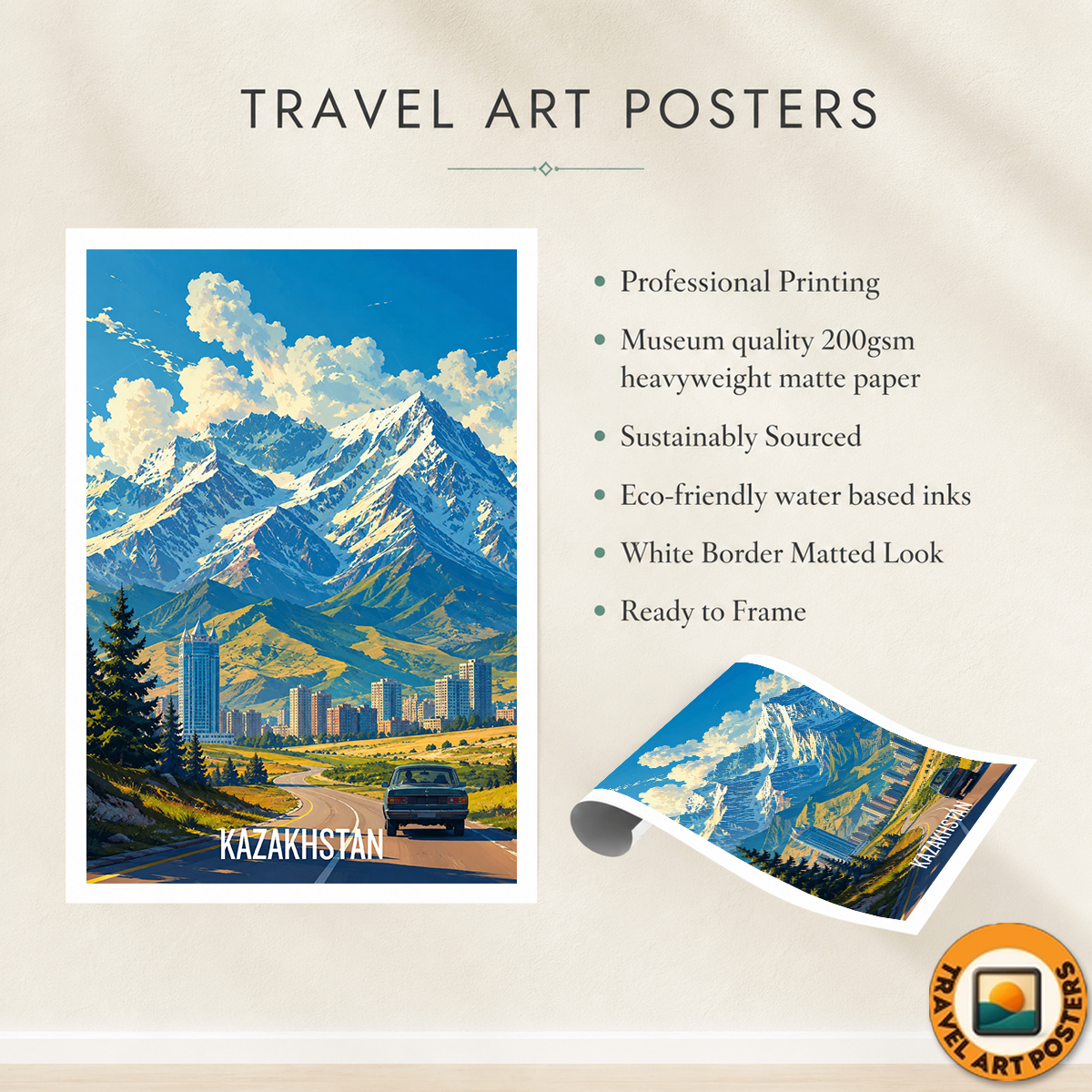 Kazakhstan - Travel Art Wall Deco Poster Print - Art Print - Travel Art Poster