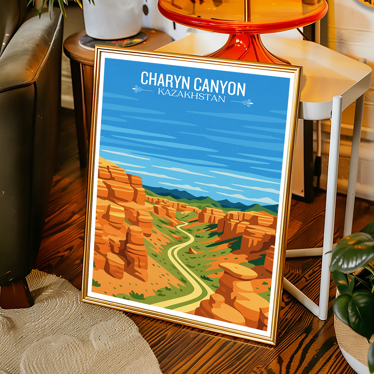 Charyn Canyon River - Kazakhstan - Travel Art Wall Deco Poster Print - Art Print - Travel Art Poster