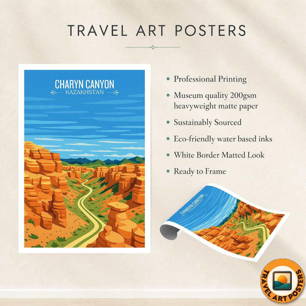 Charyn Canyon River - Kazakhstan - Travel Art Wall Deco Poster Print - Art Print - Travel Art Poster