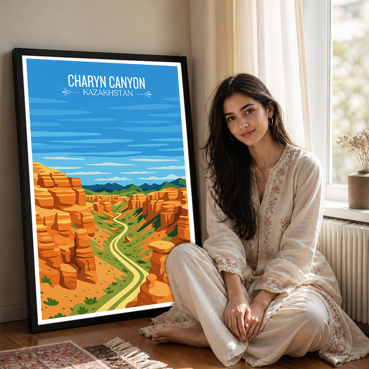 Charyn Canyon River - Kazakhstan - Travel Art Wall Deco Poster Print - Art Print - Travel Art Poster