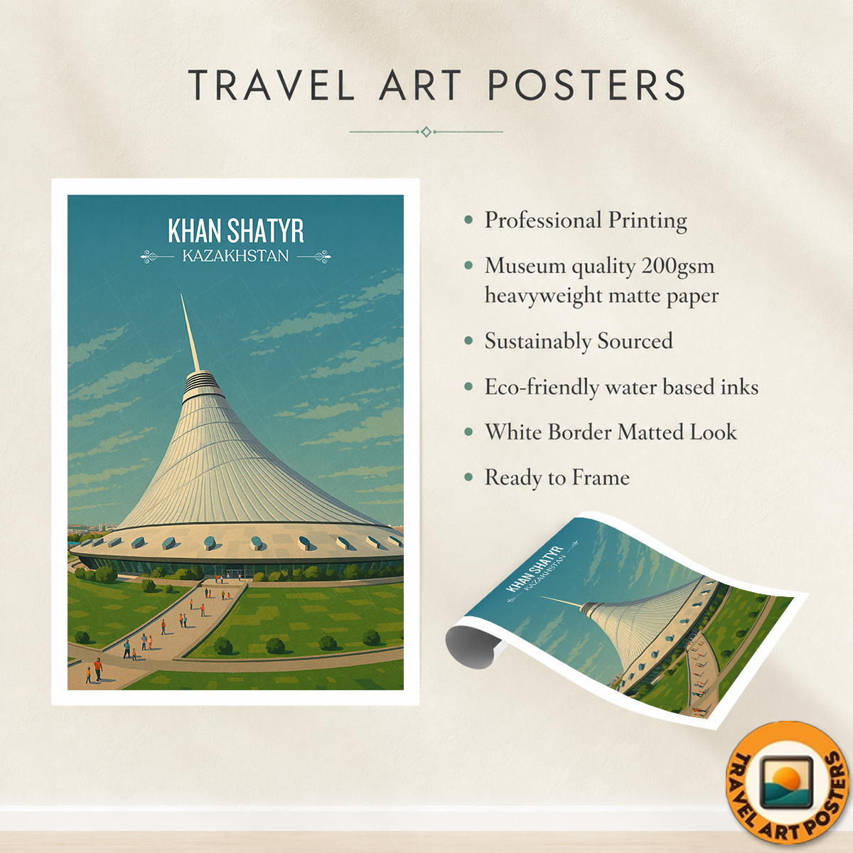 Khan Shatyr Centre - Kazakhstan - Travel Art Wall Deco Poster Print - Art Print - Travel Art Poster