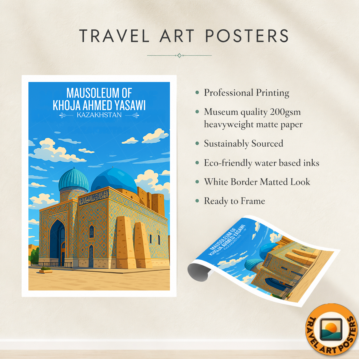 Mausoleum of Khoja Ahmed Yasawi - Kazakhstan - Travel Art Wall Deco Poster Print - Art Print - Travel Art Poster